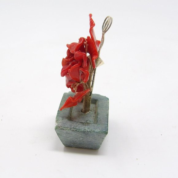 Vintage Place Card Holders Poinsettia Flowers with Red Glass Petals in Green Sto - Picture 6 of 10